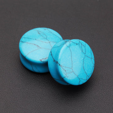 Detail View 1 of A Pair of Turquoise Stone Double Flared Ear Gauge Plug-Blue/Aqua